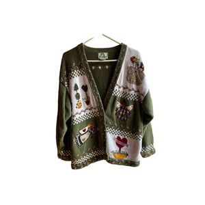 Quacker factory vintage green cardigan, sweater, angel miracle heart L
